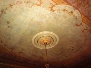 Lovely original painted ceiling in the first floor main hall. Craigdarroch Castle, Victoria BC. Photo by P. Rickrode September 2014.