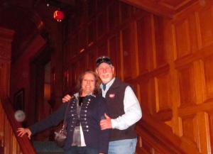 Me and my sweetie on the staircase from first floor to the second. Yes, that is an orb floating just above my hand. Craigdarroch Castle, Victoria, BC. September 2014.