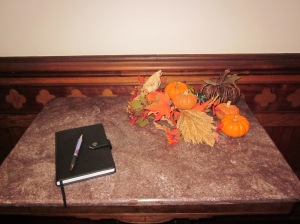 Baer House guest book in entryway. Photo by P. Rickrode, November 2015