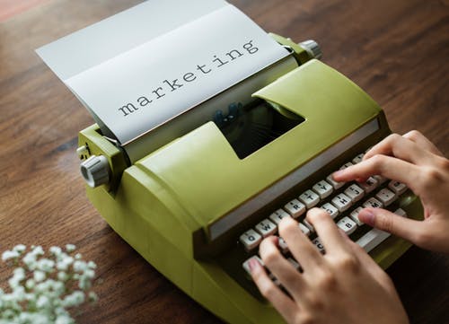 marketing on typewriter